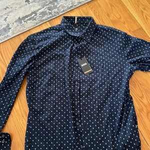 Men's Boss long sleeve jersey button down. New with tags. Navy and white size L